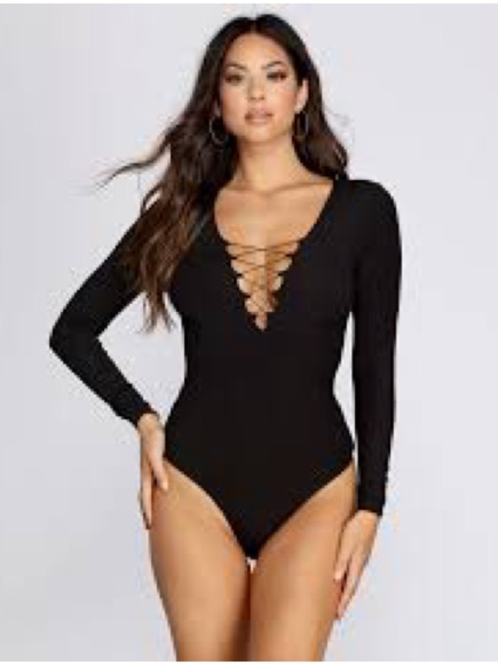 by Alexander Wang long sleeve bodysuit distinctive Black Lace-Up V-Neck Sz S
